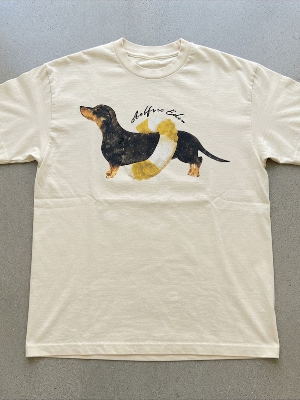 Cute Dachshund Swim Ring Graphic Cream T-Shirt Gildan Tee